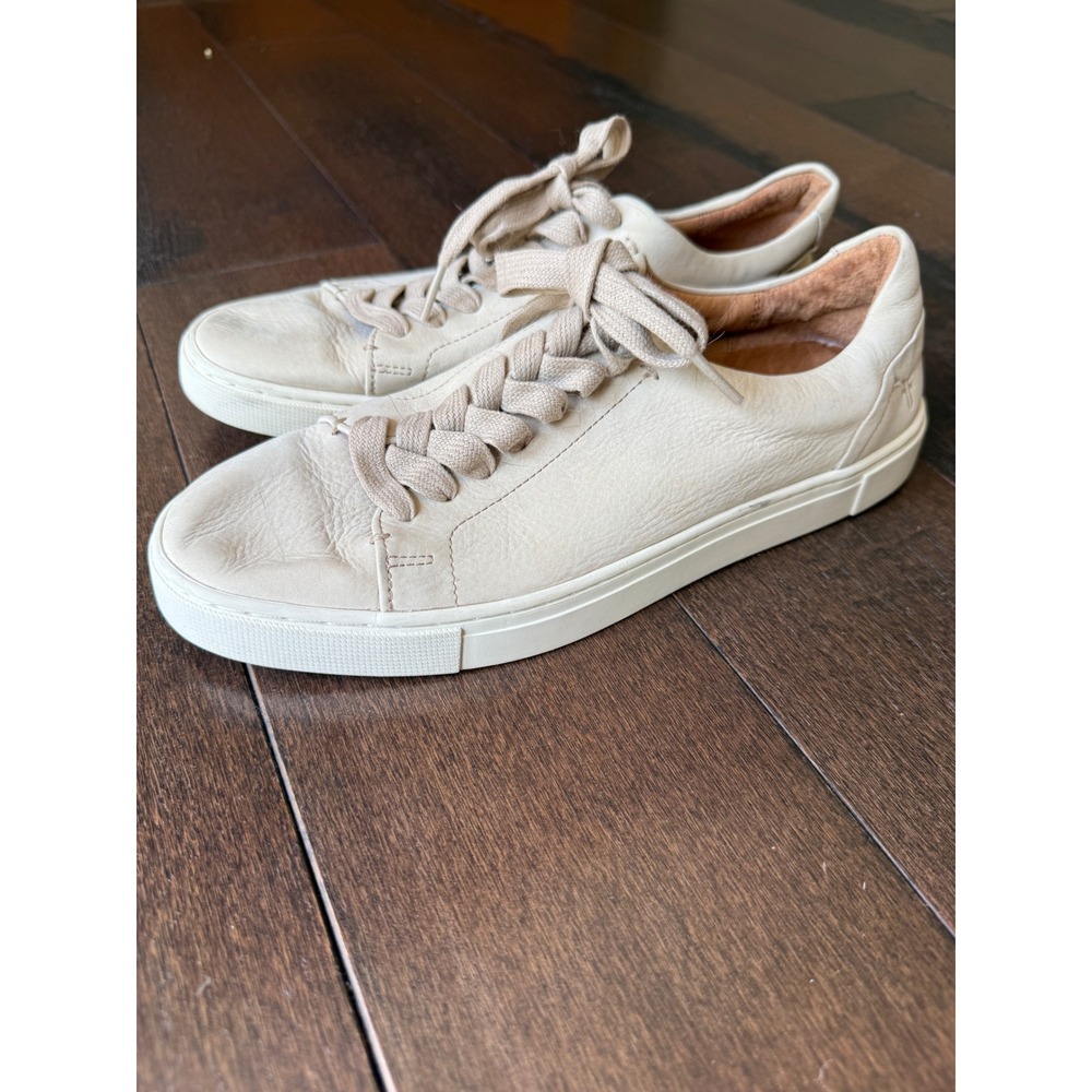 Frye‎ Ivy Low Lace Sneakers Cream Leather Low Top Shoes Womens 8.5